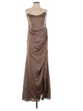 Birdy Grey Matte Satin Mocha Strapless Satin Maxi Dress